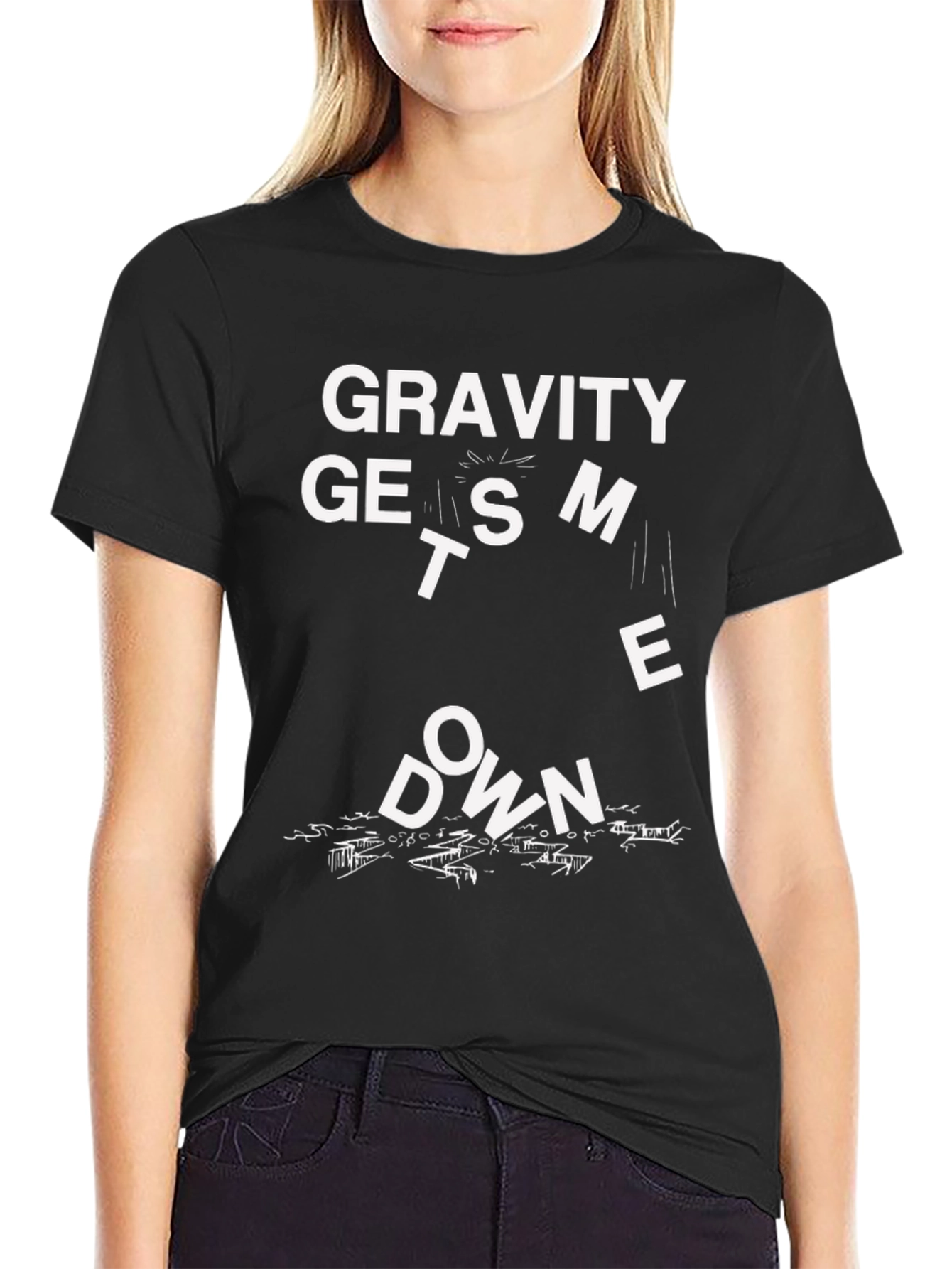 Gravity Gets Me Down Black T-Shirt Funny Graphic Tee
