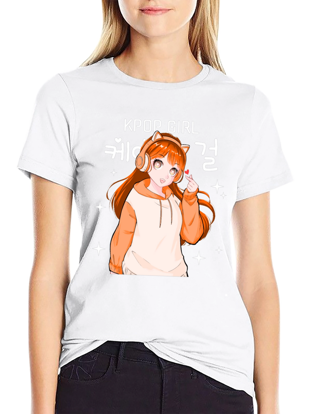 Kpop Girl Anime Graphic Black T-Shirt