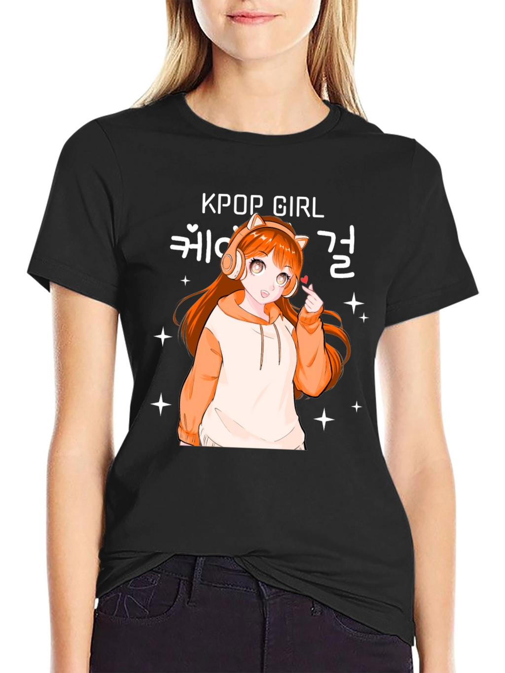 Kpop Girl Anime Graphic Black T-Shirt