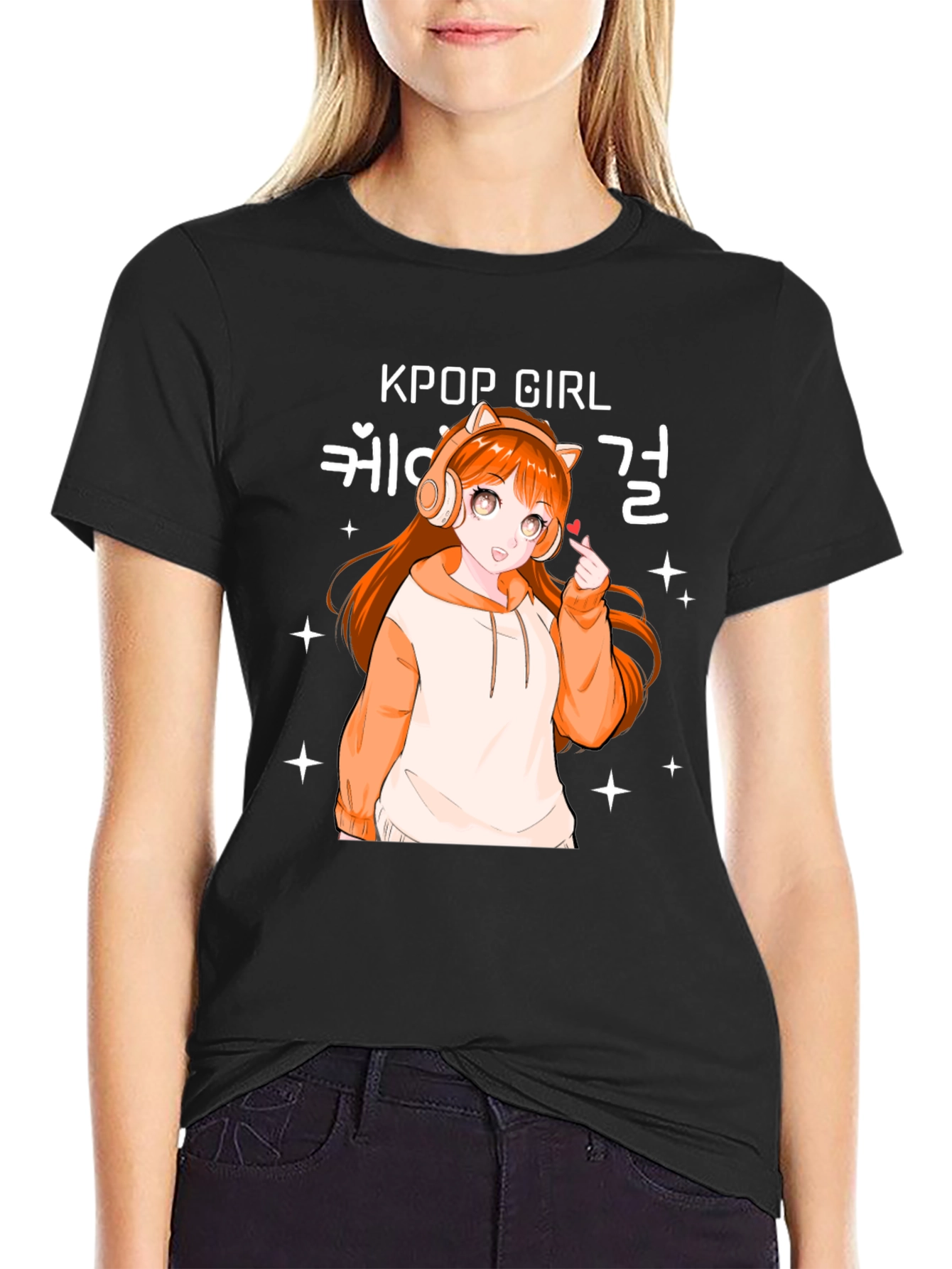 Kpop Girl Anime Graphic Black T-Shirt