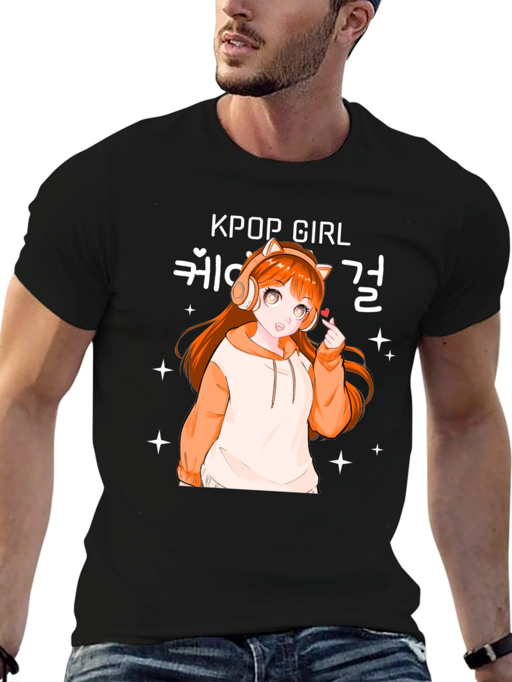 Kpop Girl Anime Graphic Black T-Shirt