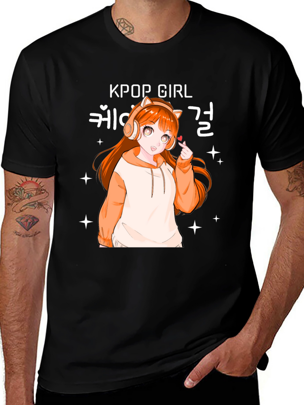 Kpop Girl Anime Graphic Black T-Shirt