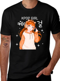 Kpop Girl Anime Graphic Black T-Shirt