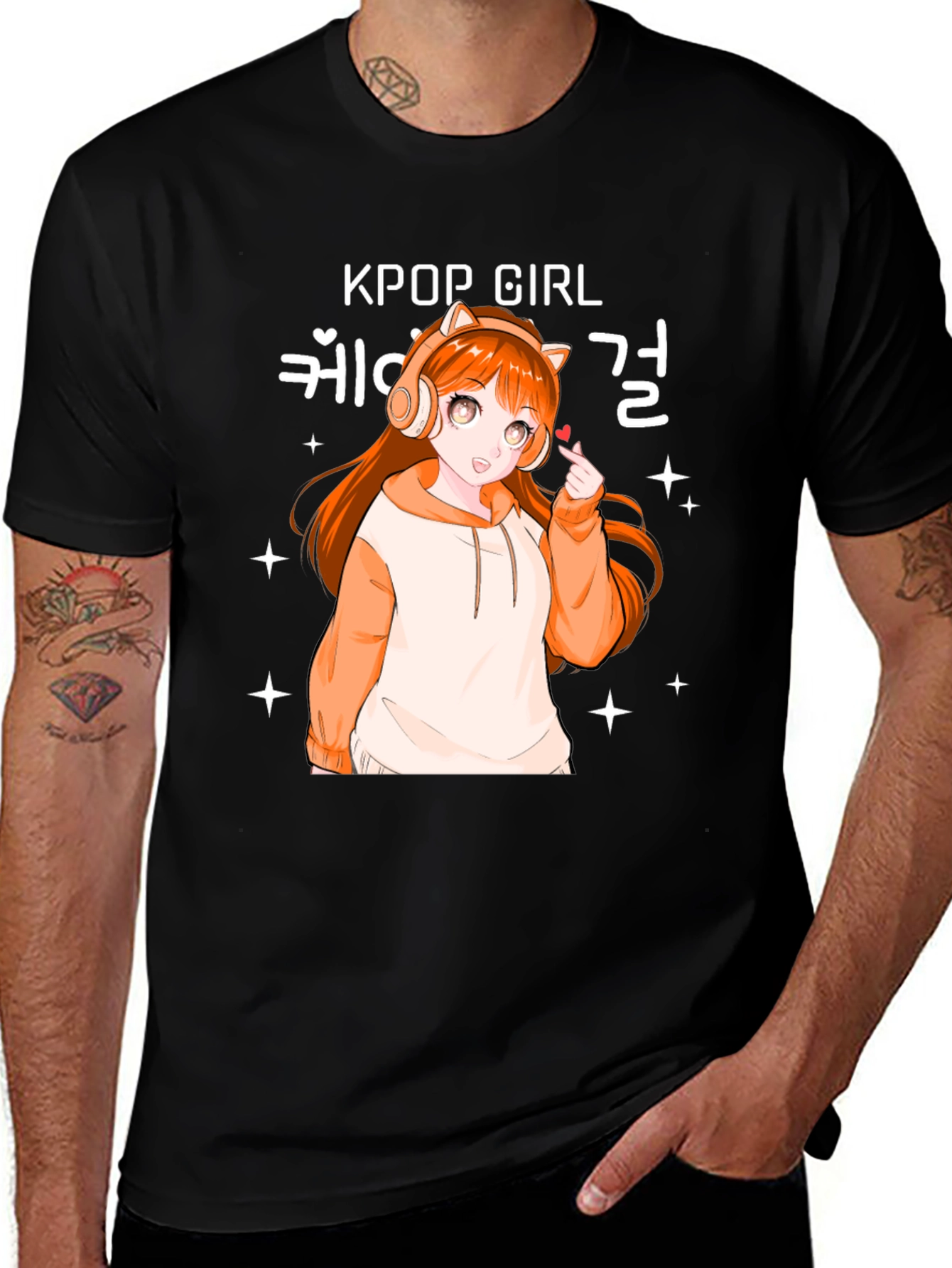 Kpop Girl Anime Graphic Black T-Shirt