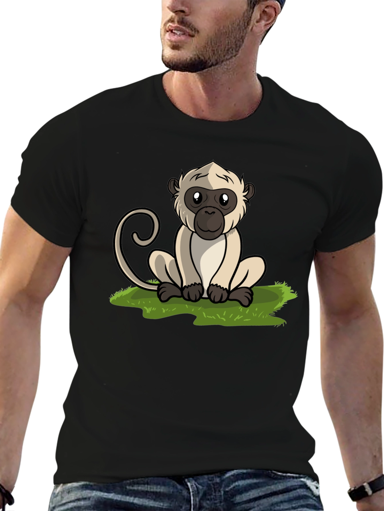 Cute Monkey Graphic Tee - Black Cotton T-Shirt