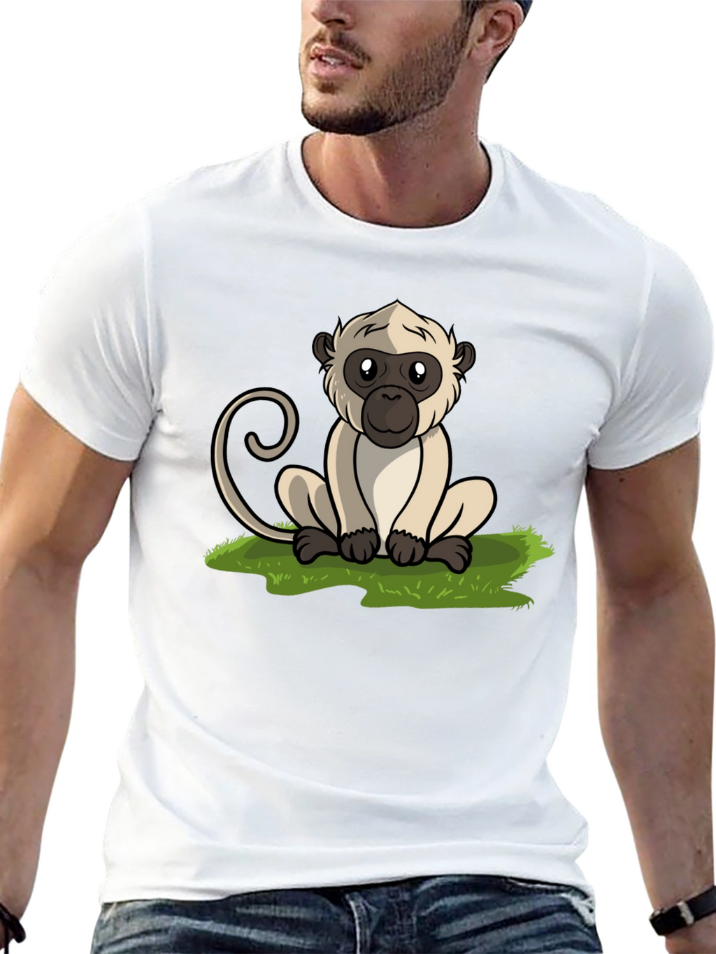 Cute Monkey Graphic Tee - Black Cotton T-Shirt