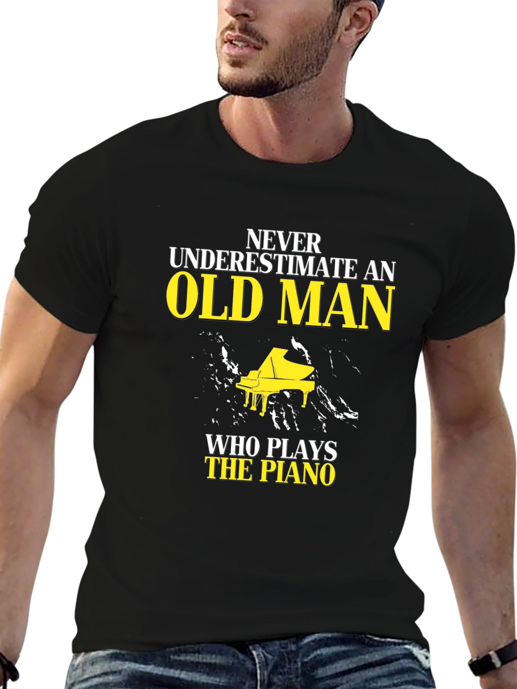 Never Underestimate Old Man Piano T-Shirt