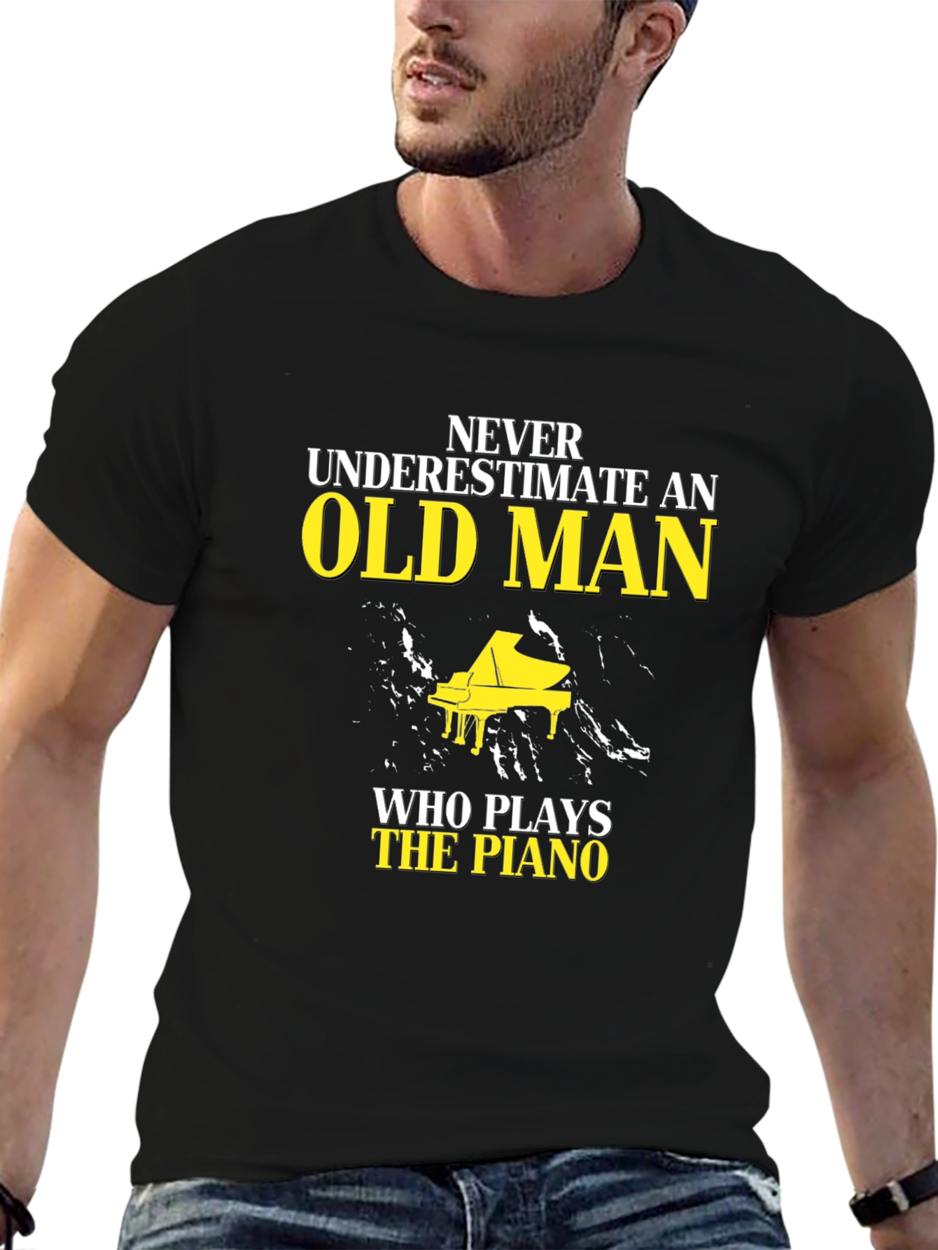 Never Underestimate Old Man Piano T-Shirt
