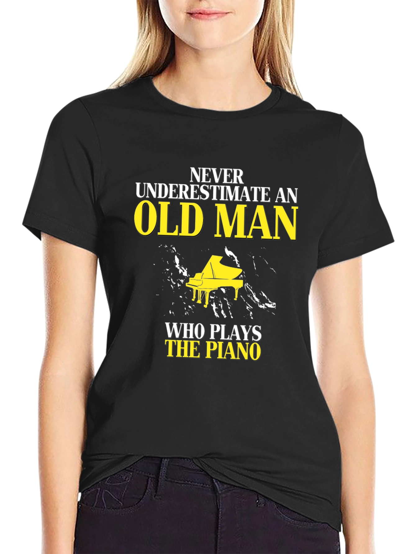 Never Underestimate Old Man Piano T-Shirt
