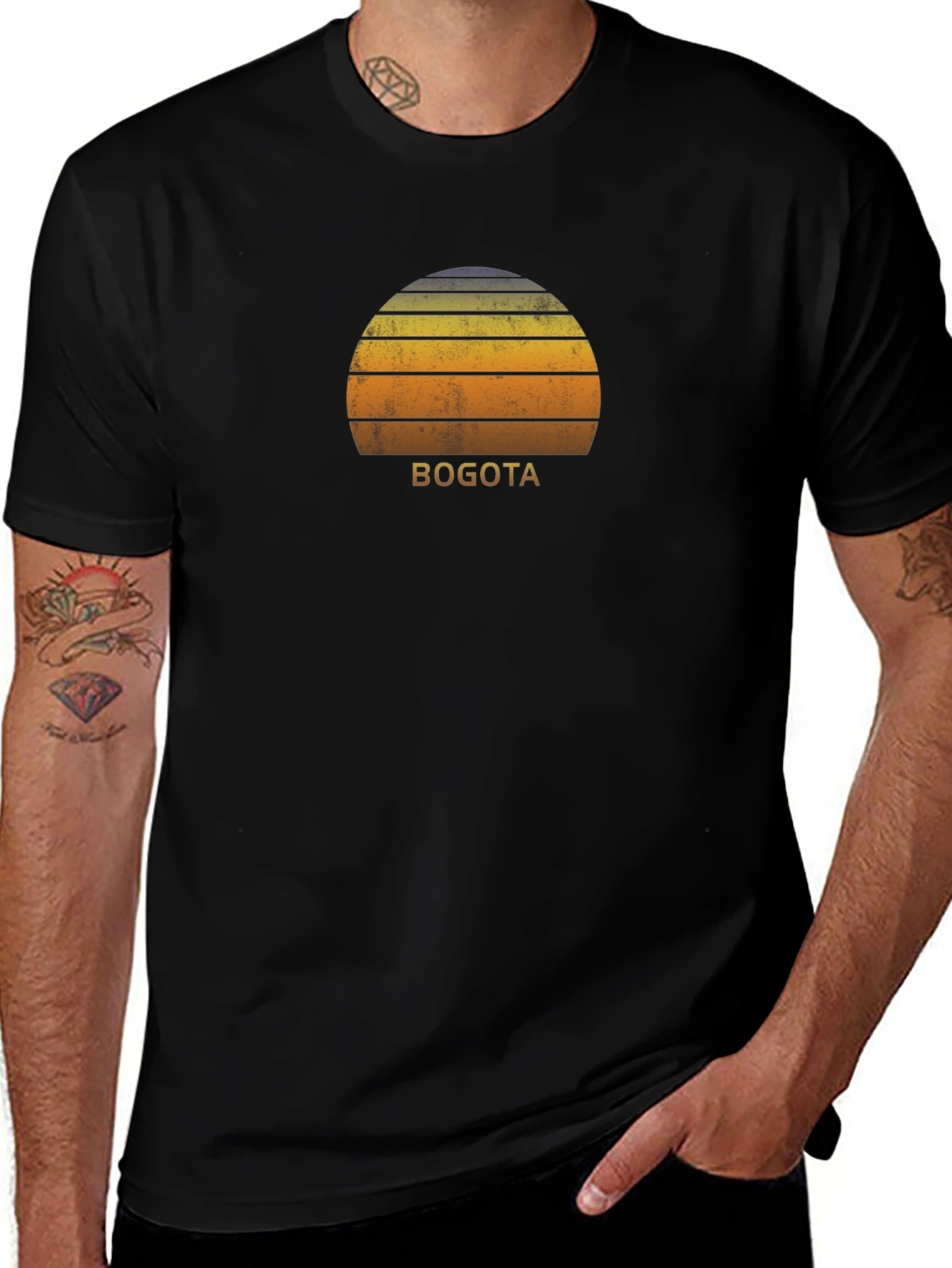 Bogota Retro Sunset Graphic T-Shirt - Stylish City Pride Tee