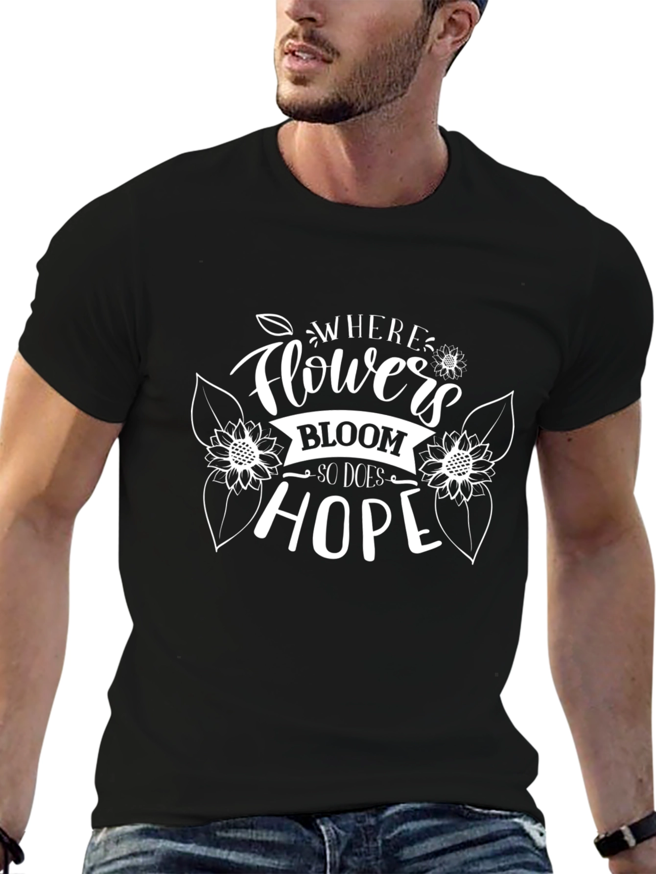 Floral Hope Black Graphic T-Shirt