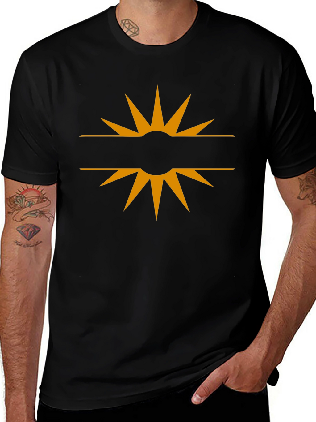 Stylish Black Tee with Sun Graphic