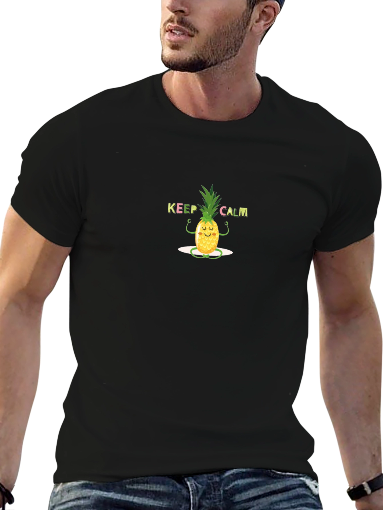 Keep Calm Pineapple Mens Black T-Shirt