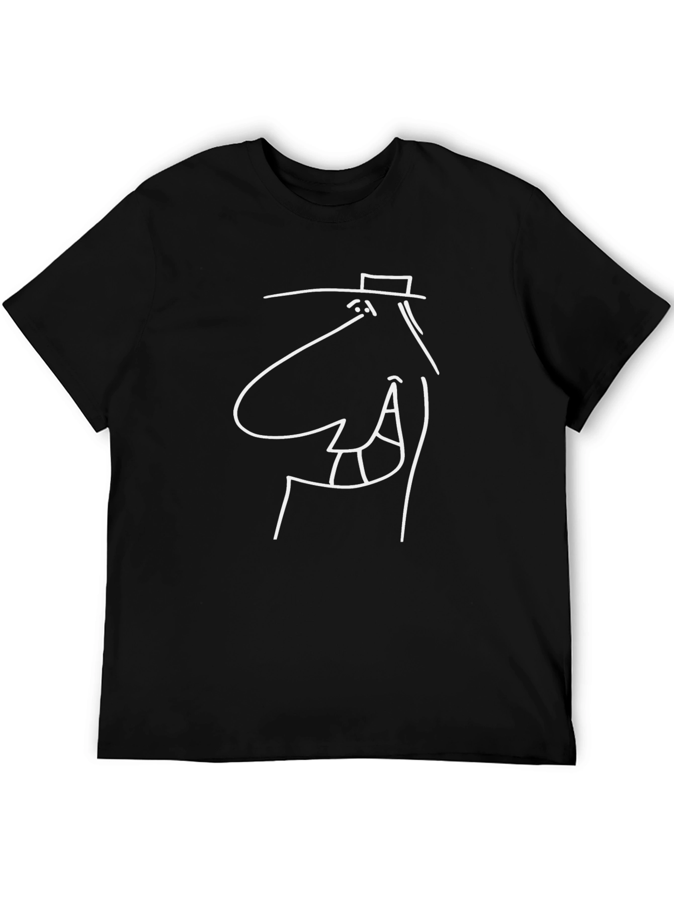 Abstract Line Art Graphic Tee - Black Cotton Casual