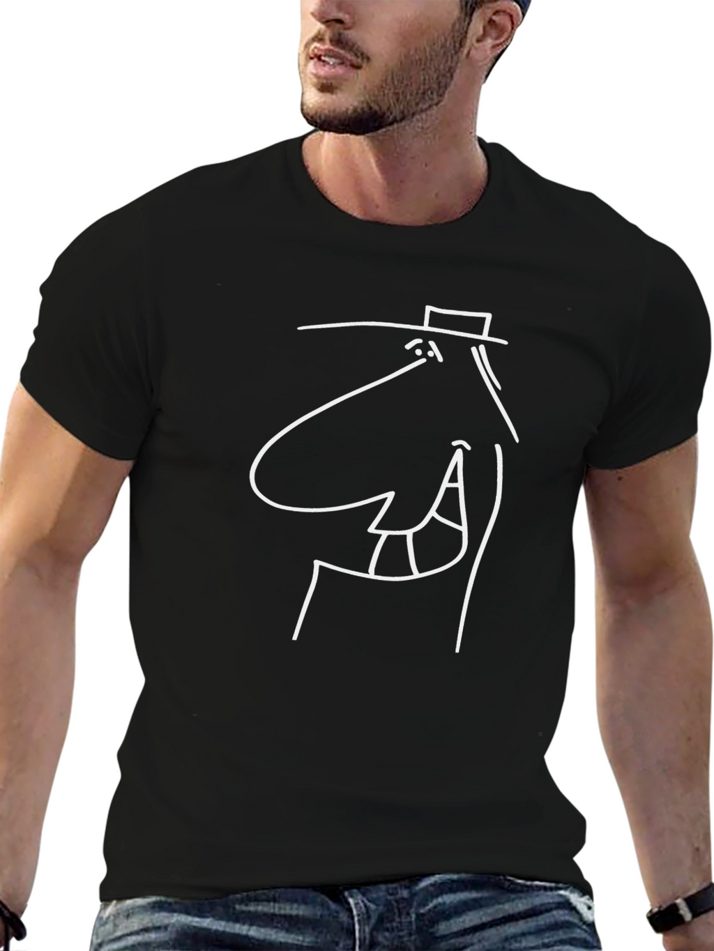 Abstract Line Art Graphic Tee - Black Cotton Casual