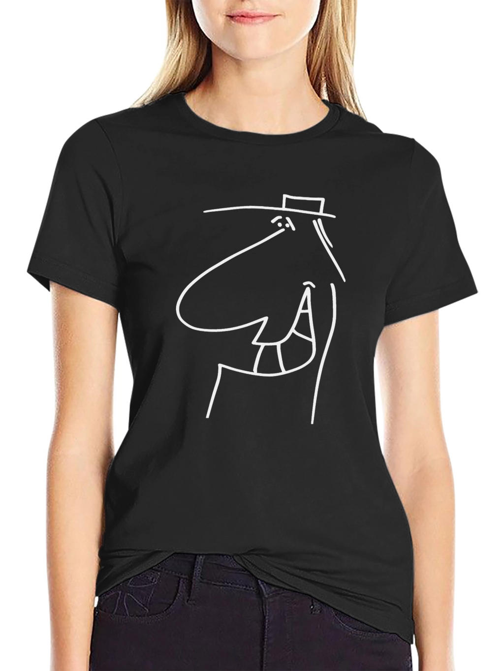 Abstract Line Art Graphic Tee - Black Cotton Casual