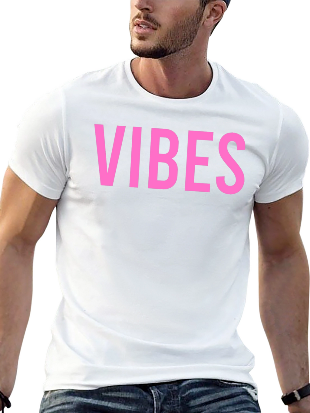 Vibes Pink Graphic Print Black T-Shirt