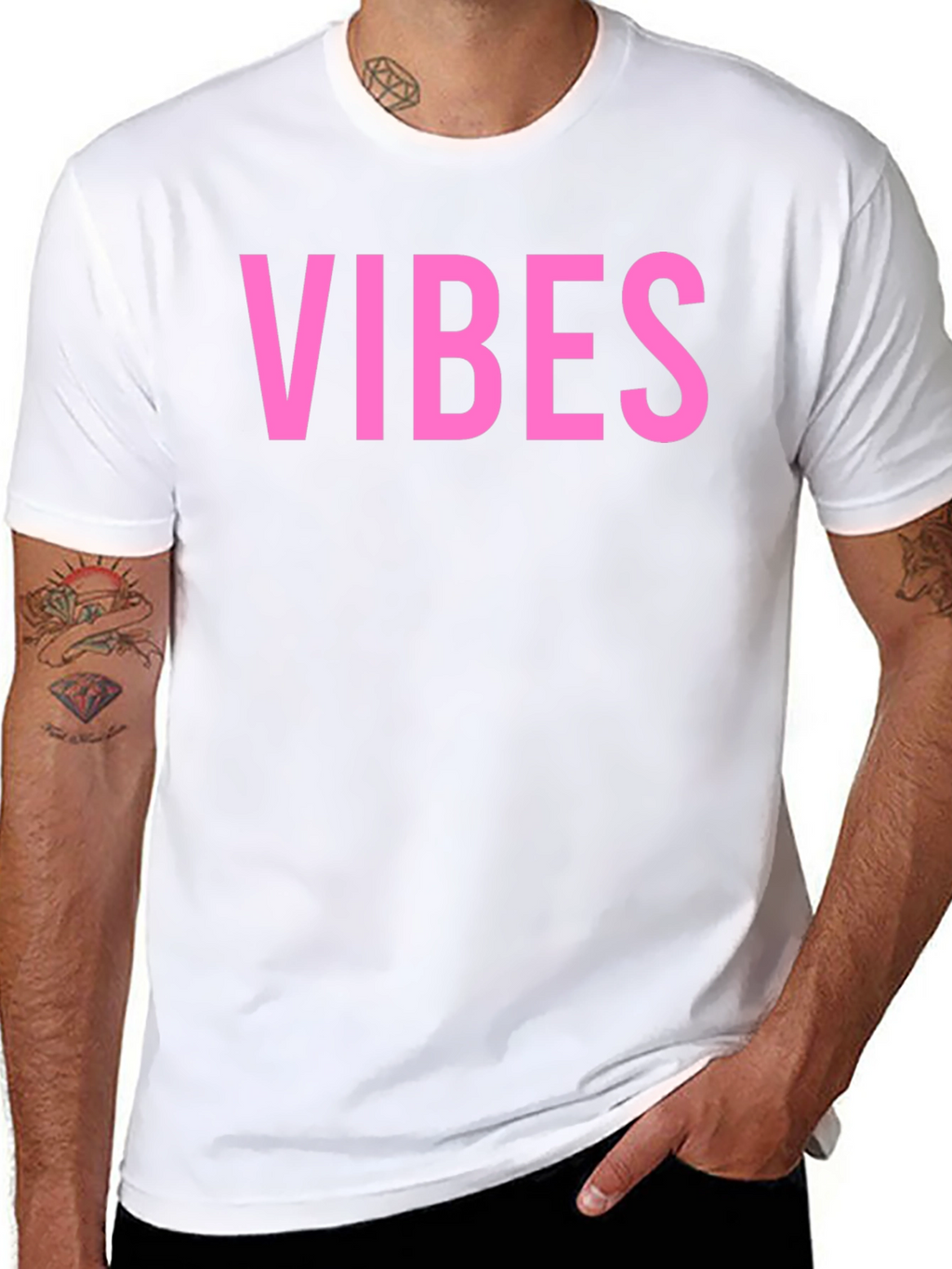 Vibes Pink Graphic Print Black T-Shirt