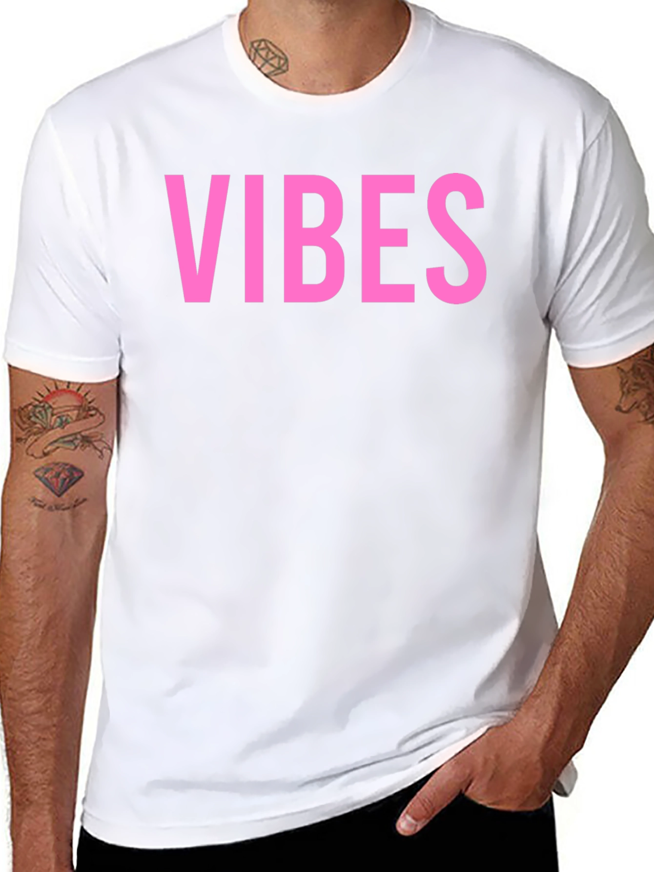 Vibes Pink Graphic Print Black T-Shirt