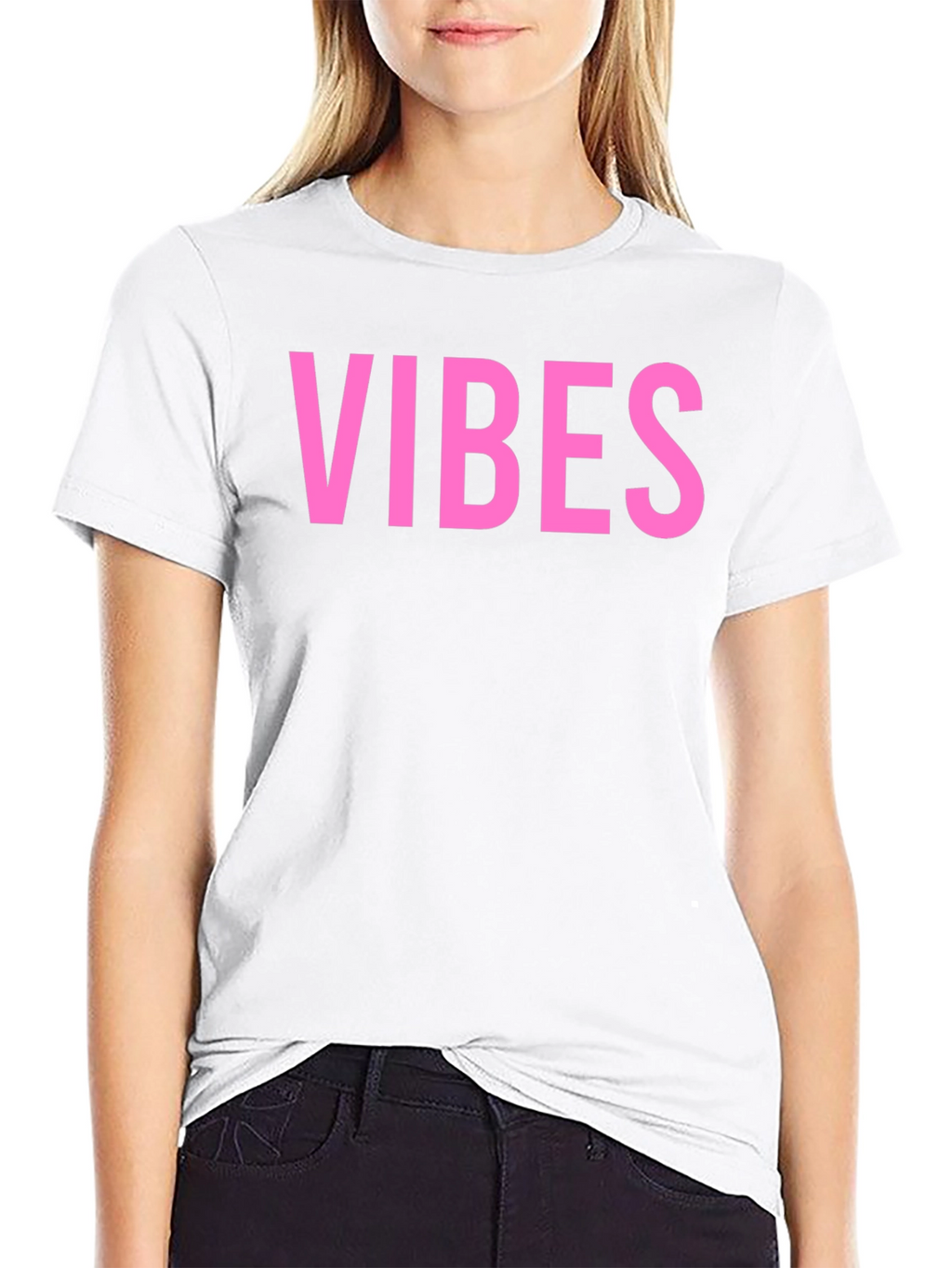 Vibes Pink Graphic Print Black T-Shirt