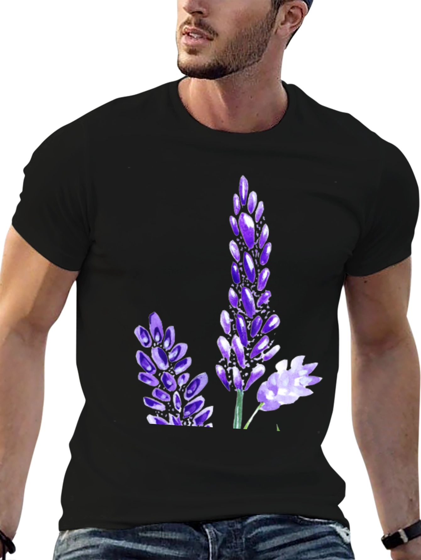 Black T-Shirt with Floral Print