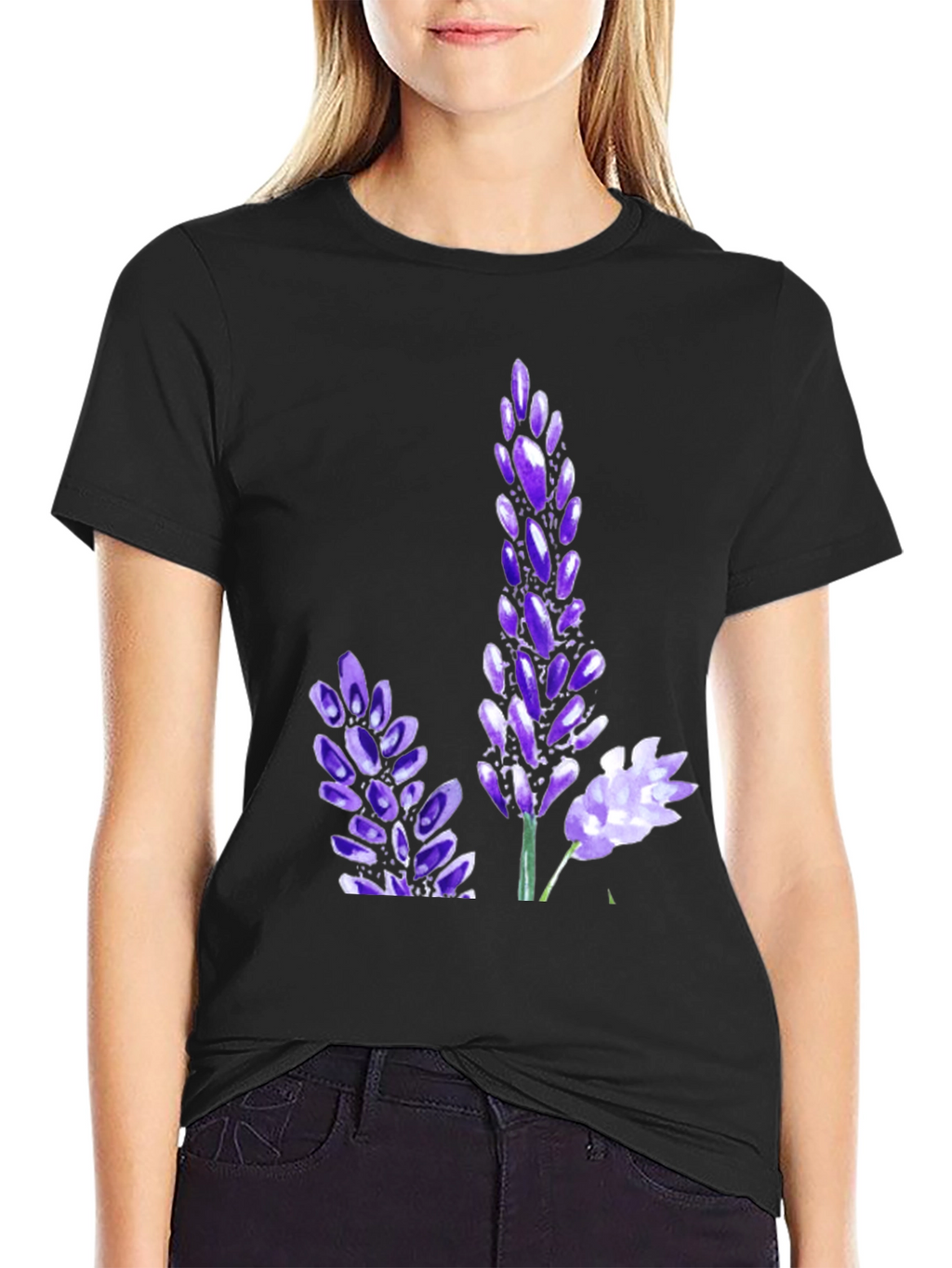 Black T-Shirt with Floral Print