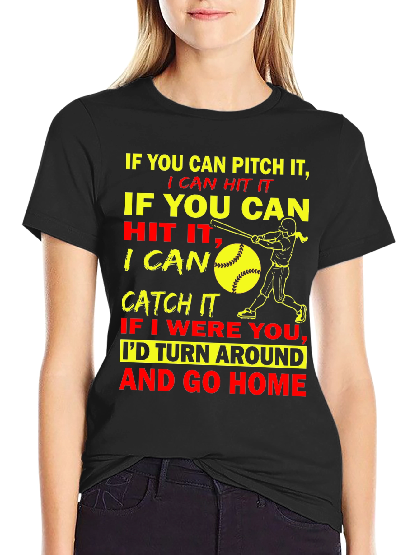 Funny Softball Graphic T-Shirt - Pitch Hit Catch
