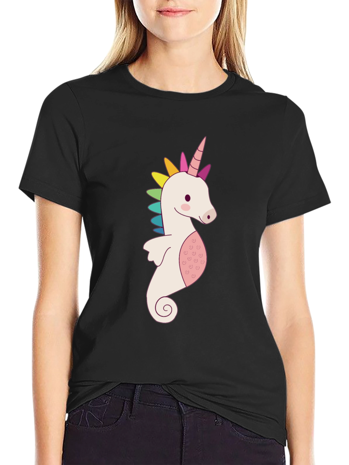 Unicorn Seahorse Graphic Tee - Mens Black T-Shirt