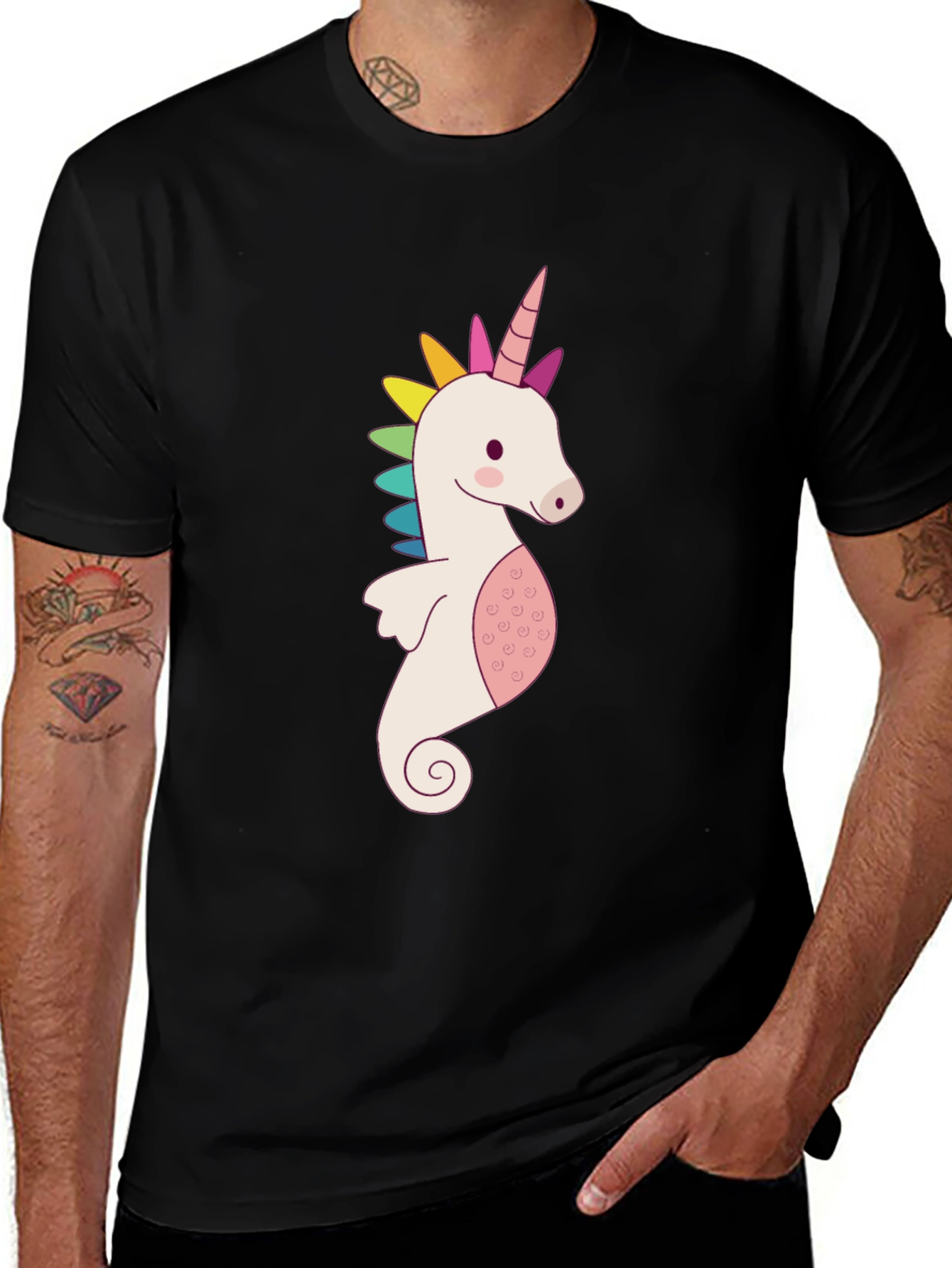 Unicorn Seahorse Graphic Tee - Mens Black T-Shirt