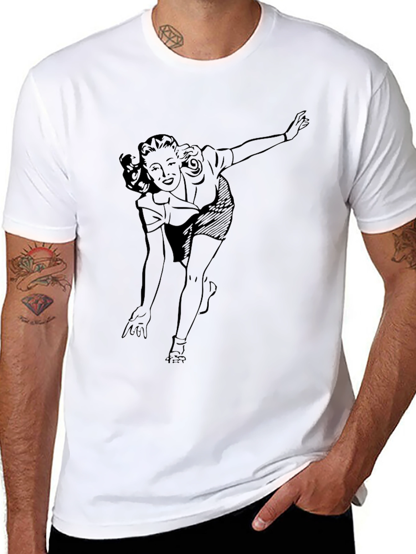 Retro Bowling Gal Graphic T-Shirt - Black