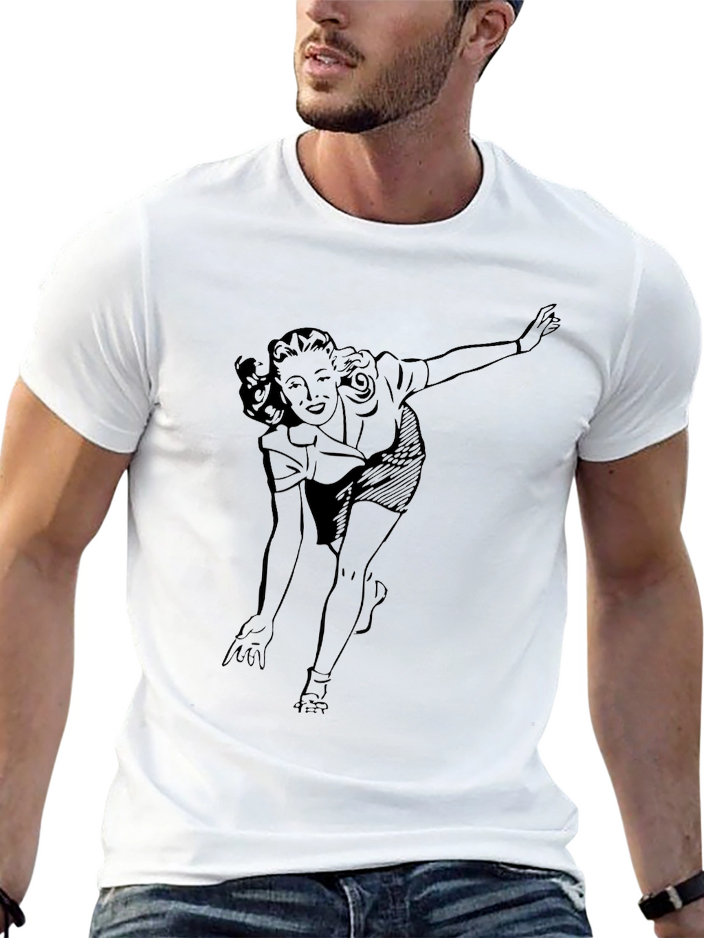 Retro Bowling Gal Graphic T-Shirt - Black