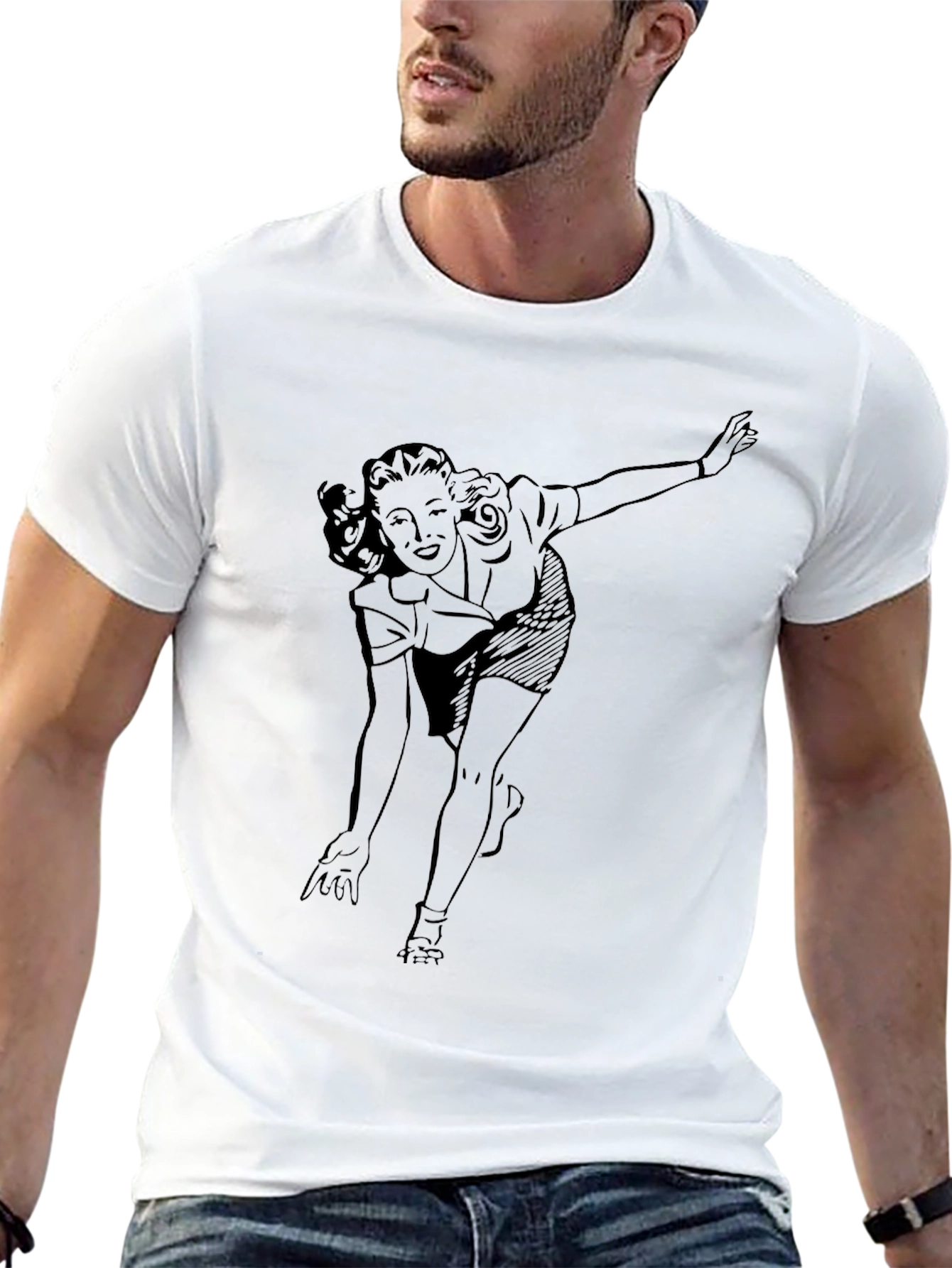 Retro Bowling Gal Graphic T-Shirt - Black
