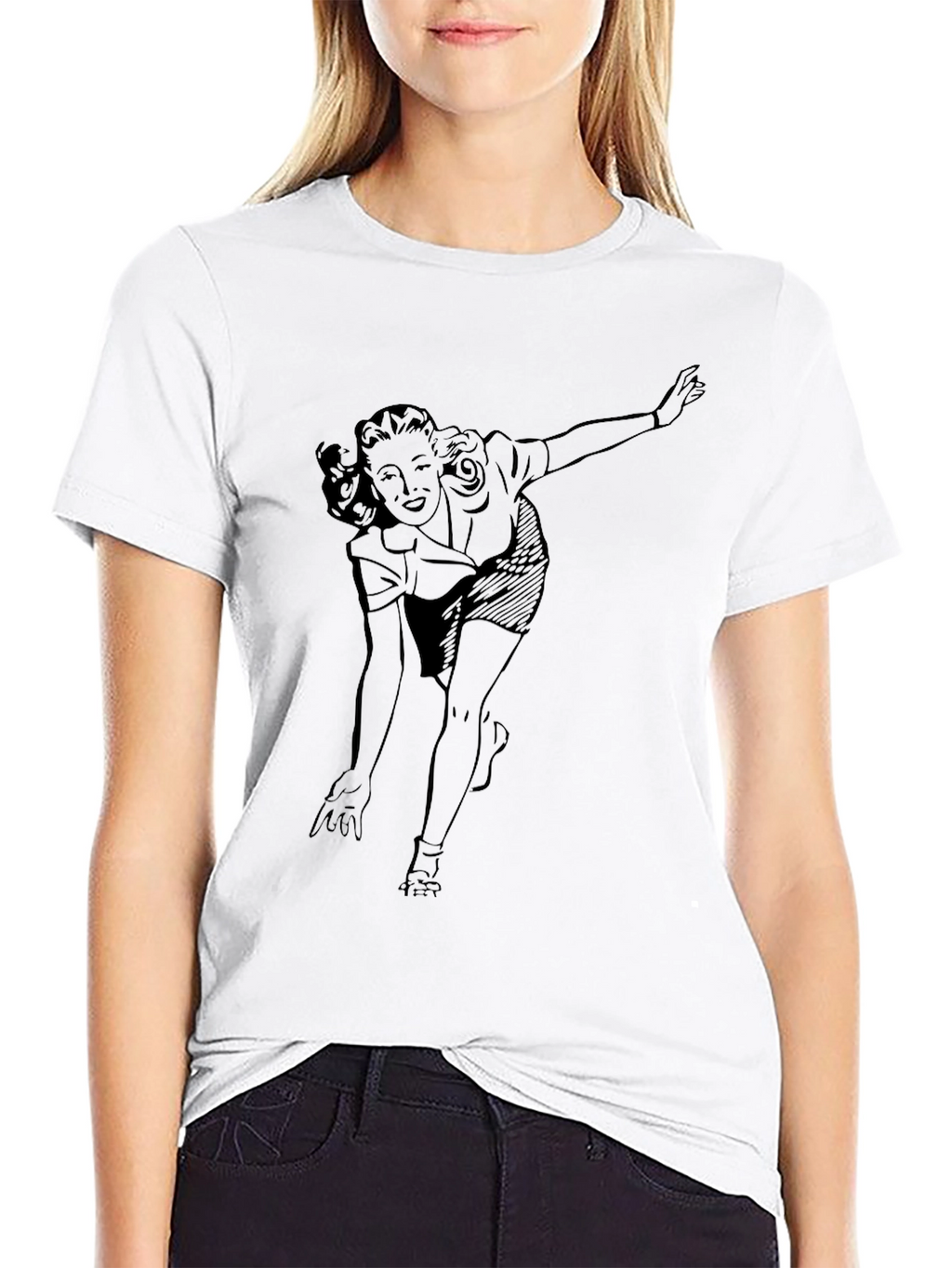 Retro Bowling Gal Graphic T-Shirt - Black