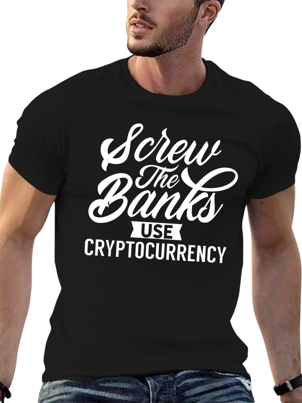 Screw the Banks Use Cryptocurrency Black T-Shirt