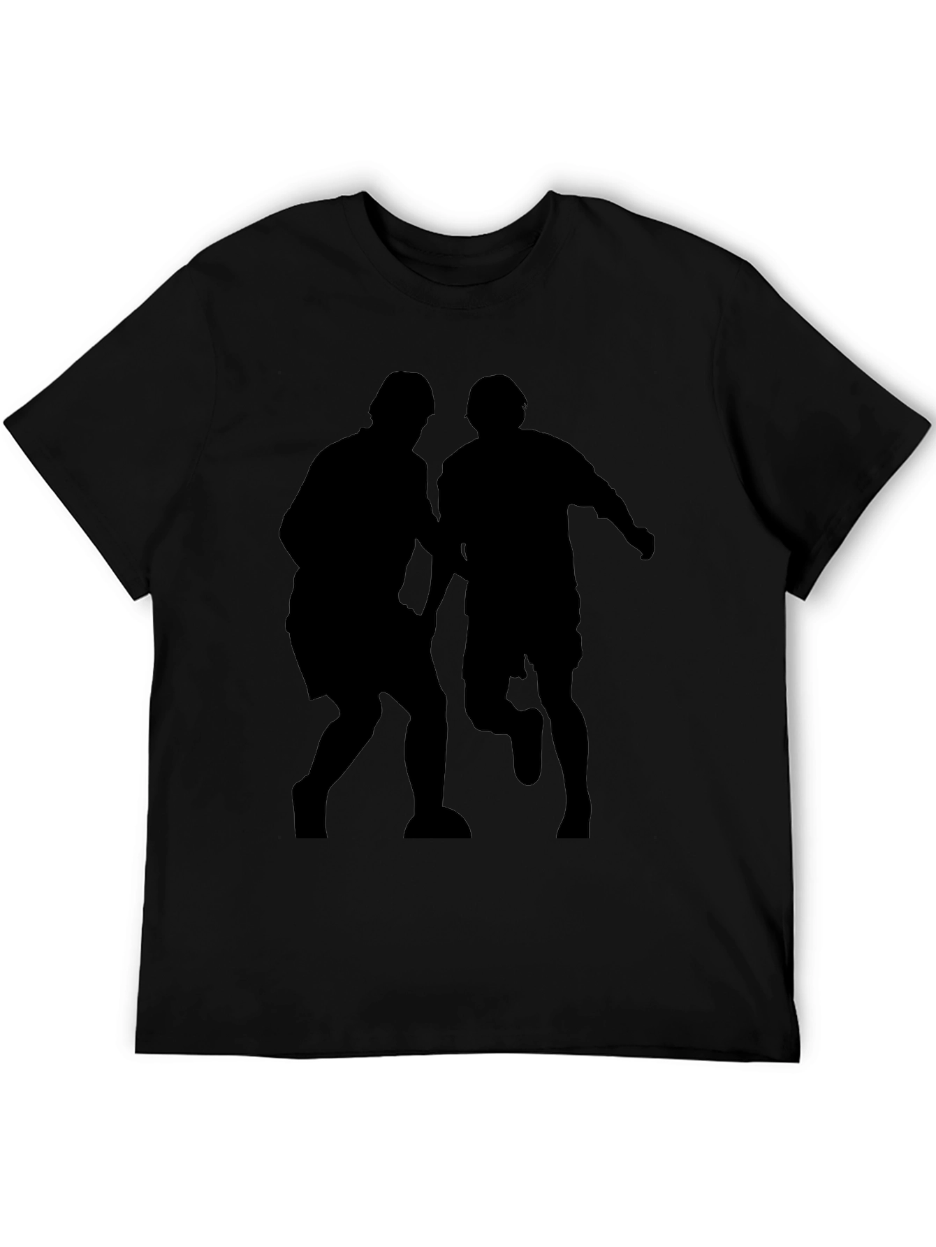Mens Black Graphic Tee - Soccer Players Silhouette