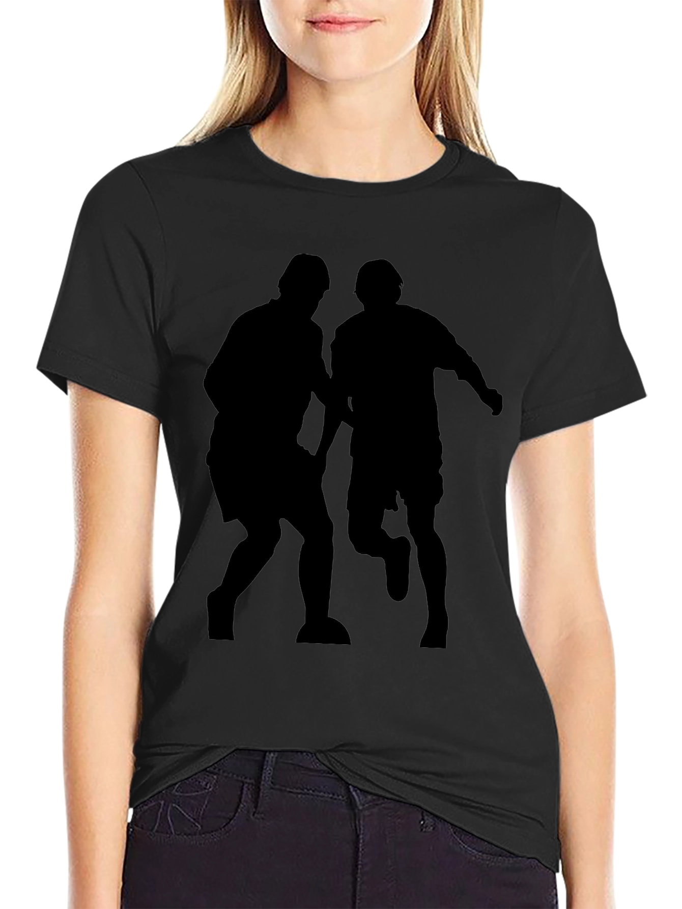 Mens Black Graphic Tee - Soccer Players Silhouette