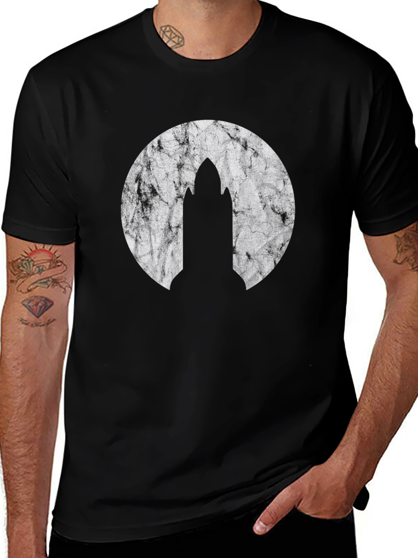 Mens Black Graphic T-Shirt - Rocket Design