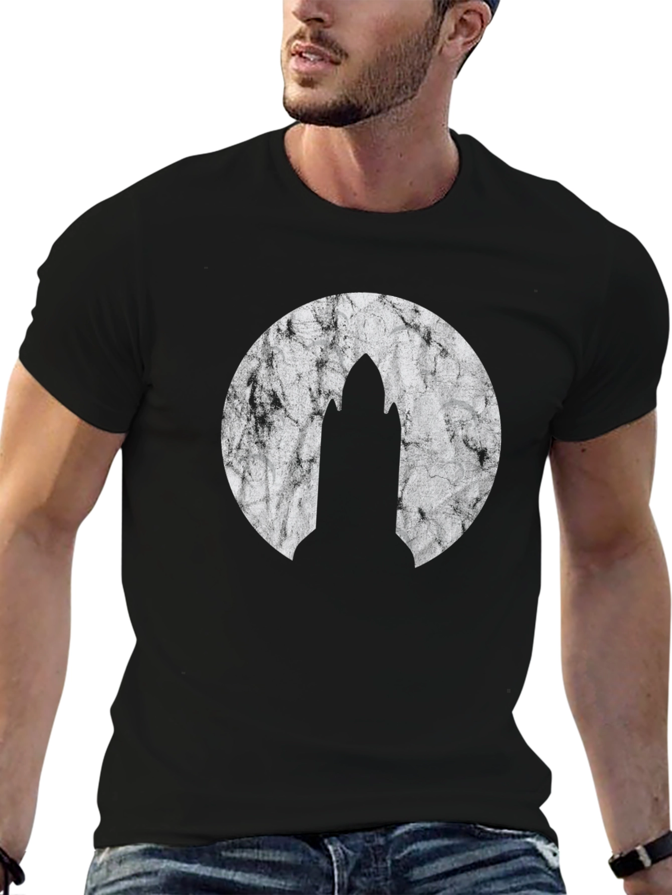 Mens Black Graphic T-Shirt - Rocket Design