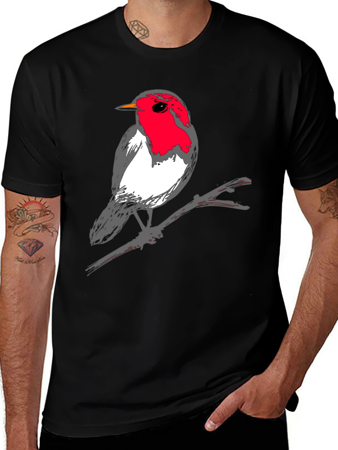 Robin Bird Graphic T-Shirt - Black Casual Tee