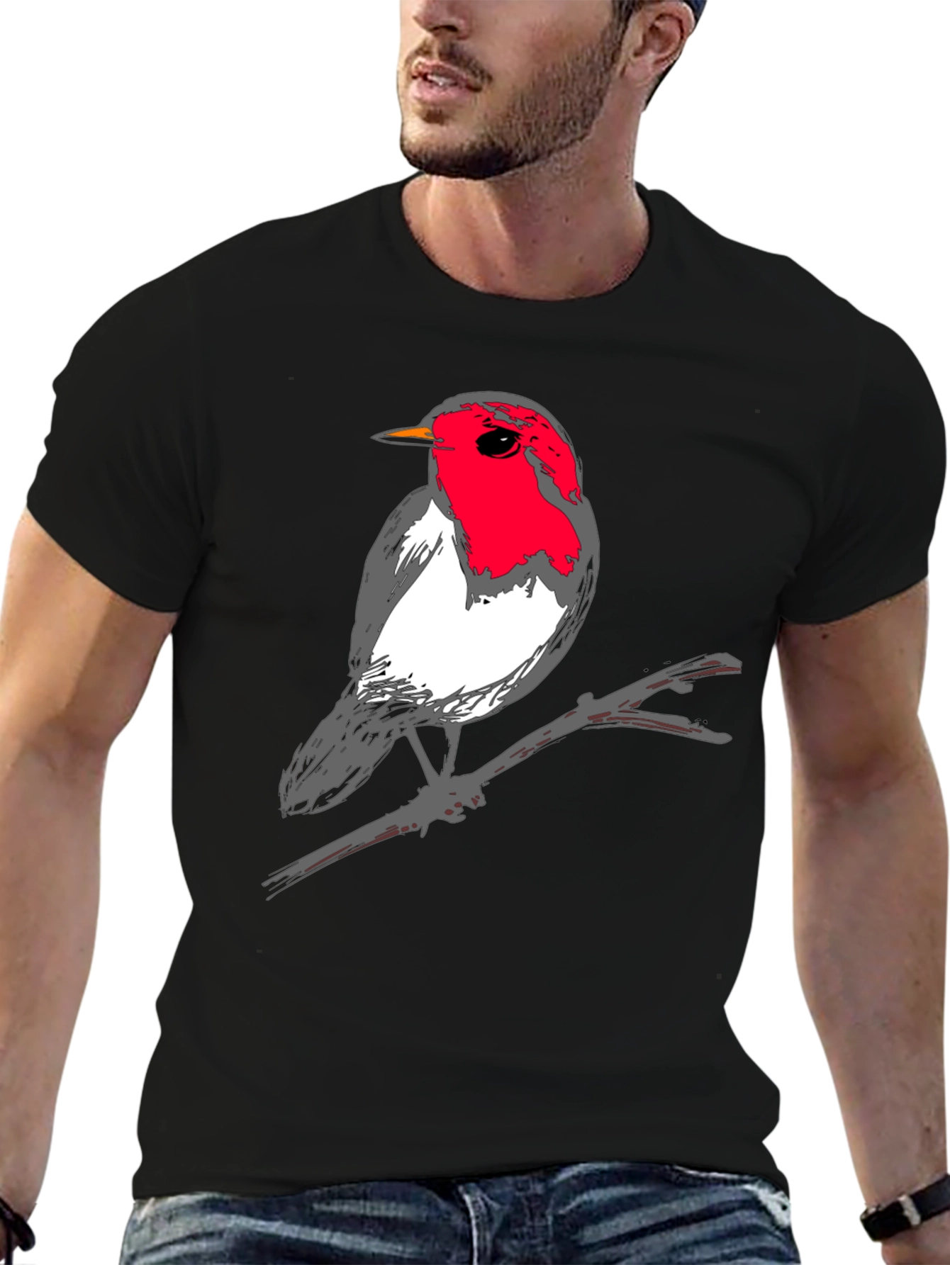 Robin Bird Graphic T-Shirt - Black Casual Tee