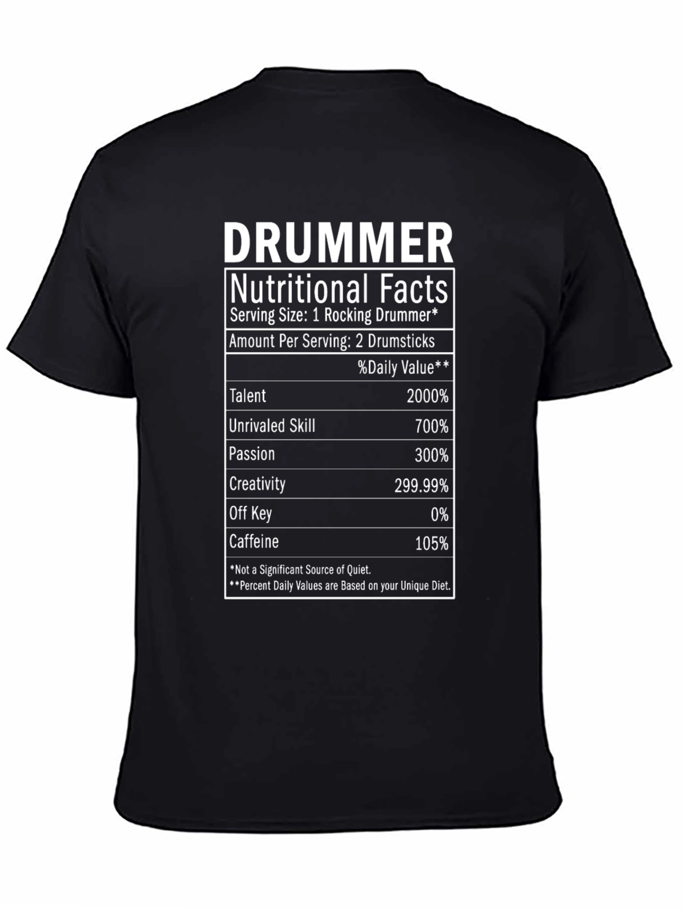 Funny Drummer Nutritional Facts T-Shirt