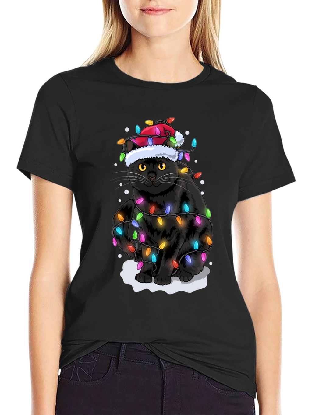Christmas Cat Holiday Lights Graphic Tee
