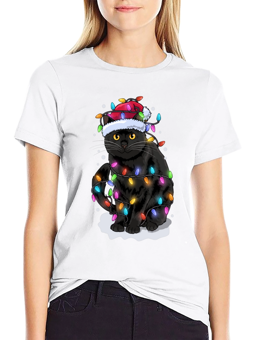 Christmas Cat Holiday Lights Graphic Tee