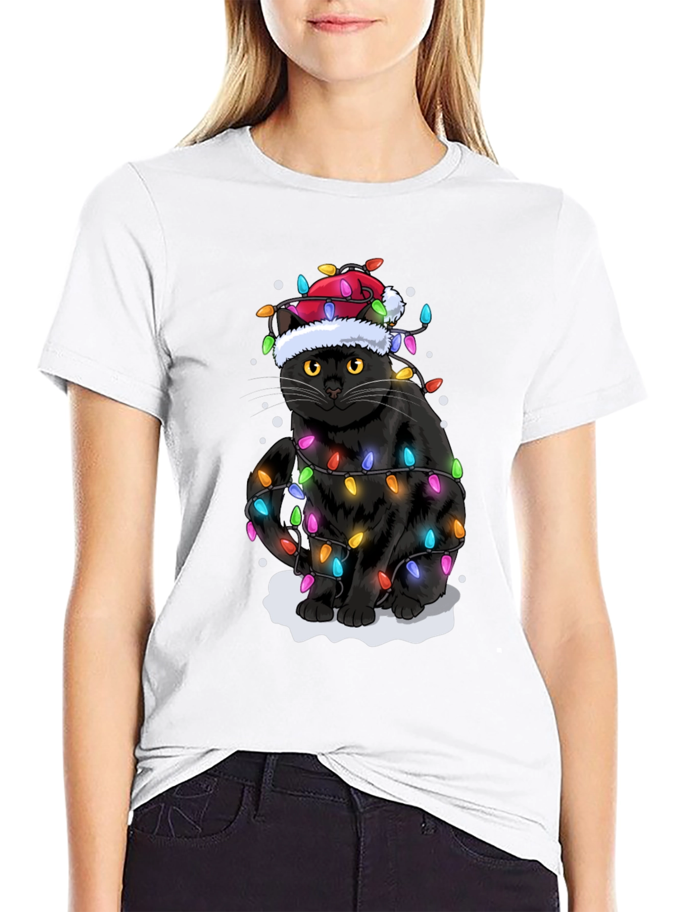 Christmas Cat Holiday Lights Graphic Tee