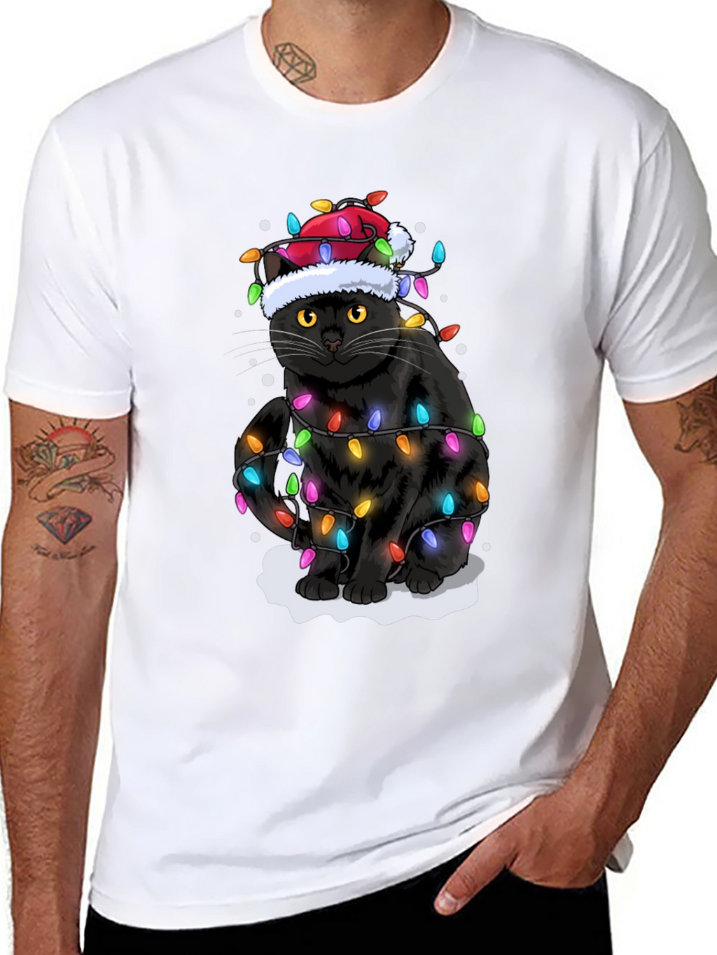 Christmas Cat Holiday Lights Graphic Tee