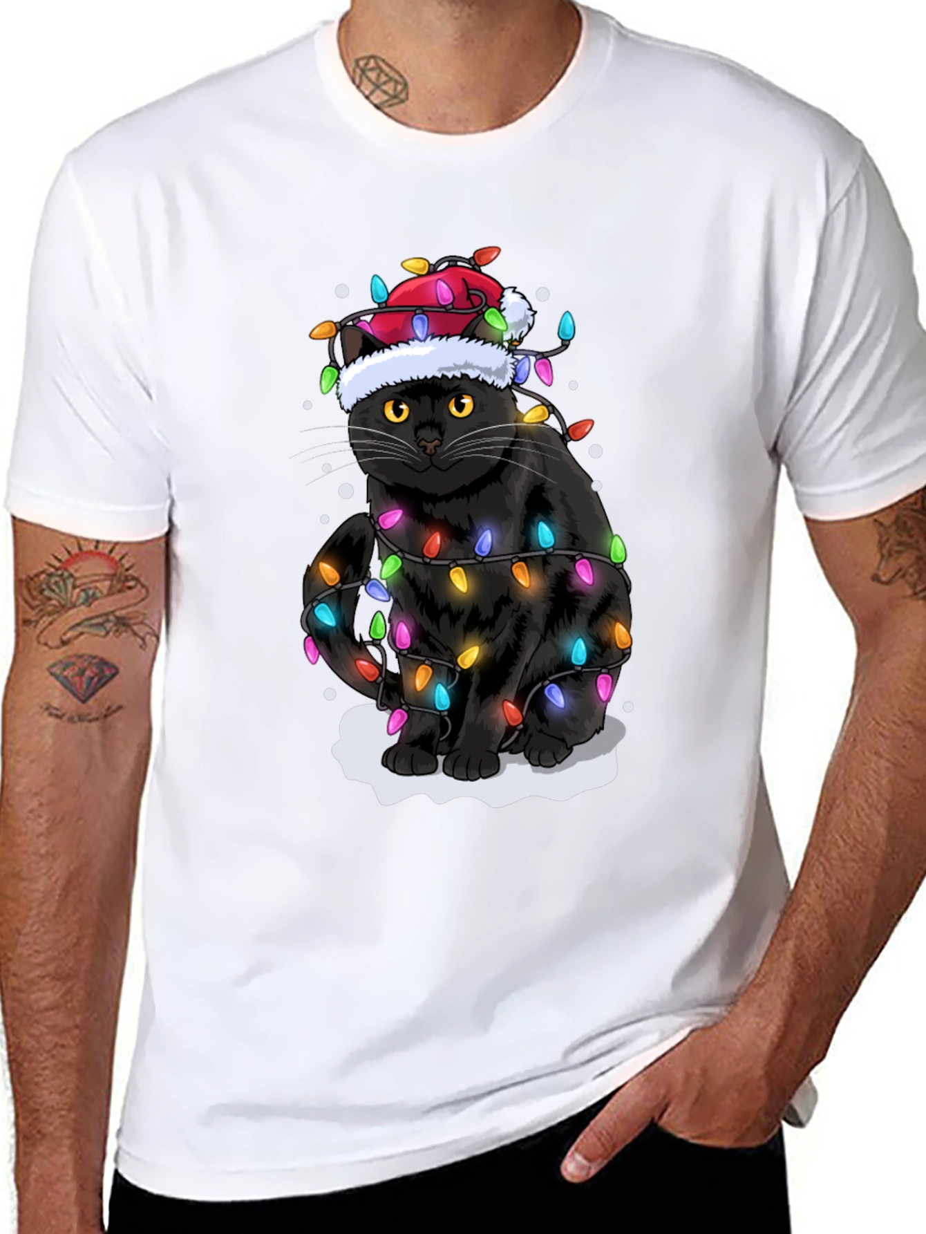 Christmas Cat Holiday Lights Graphic Tee