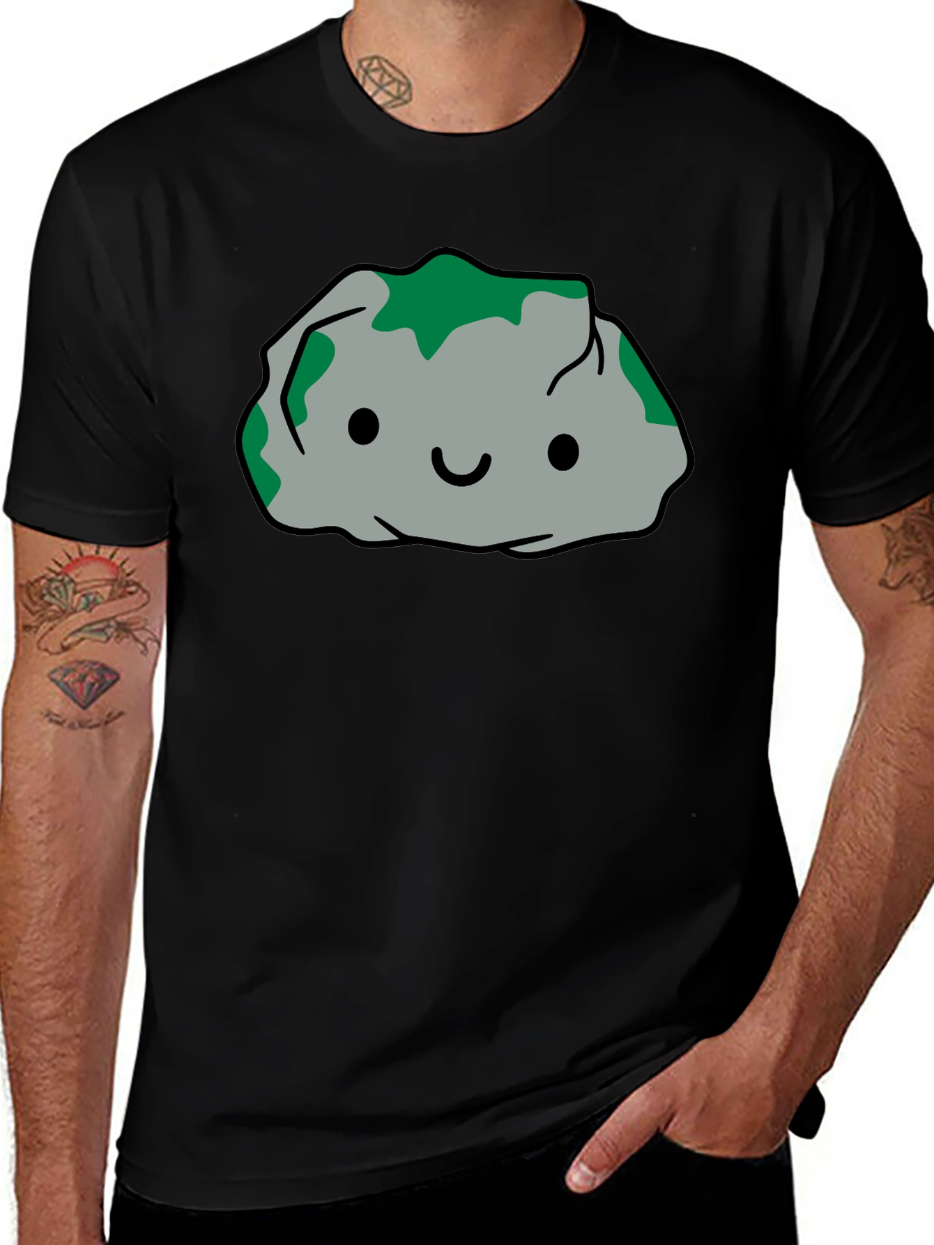 Cute Rock Character Black T-Shirt