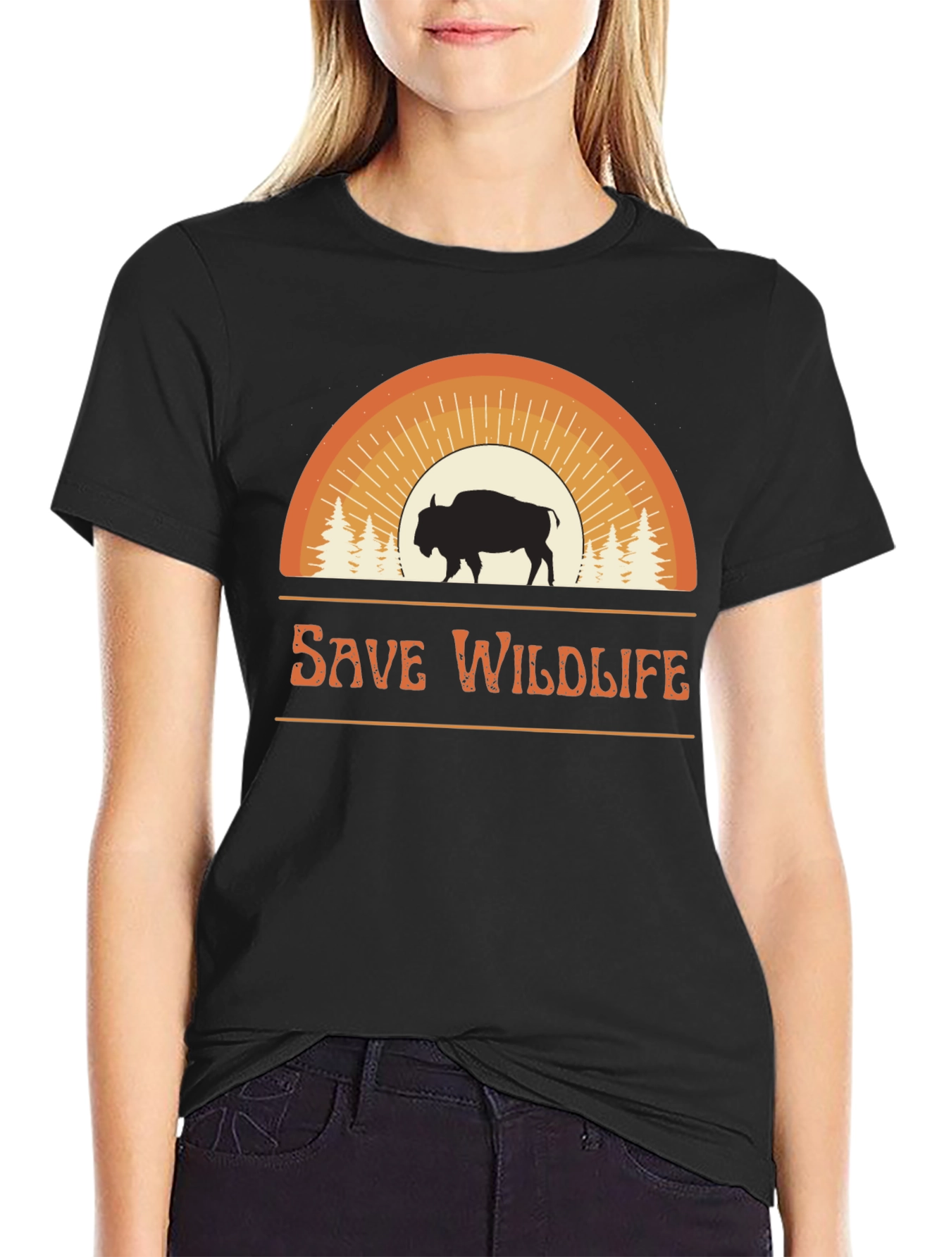 Save Wildlife Graphic Tee - Bison Sunset Design