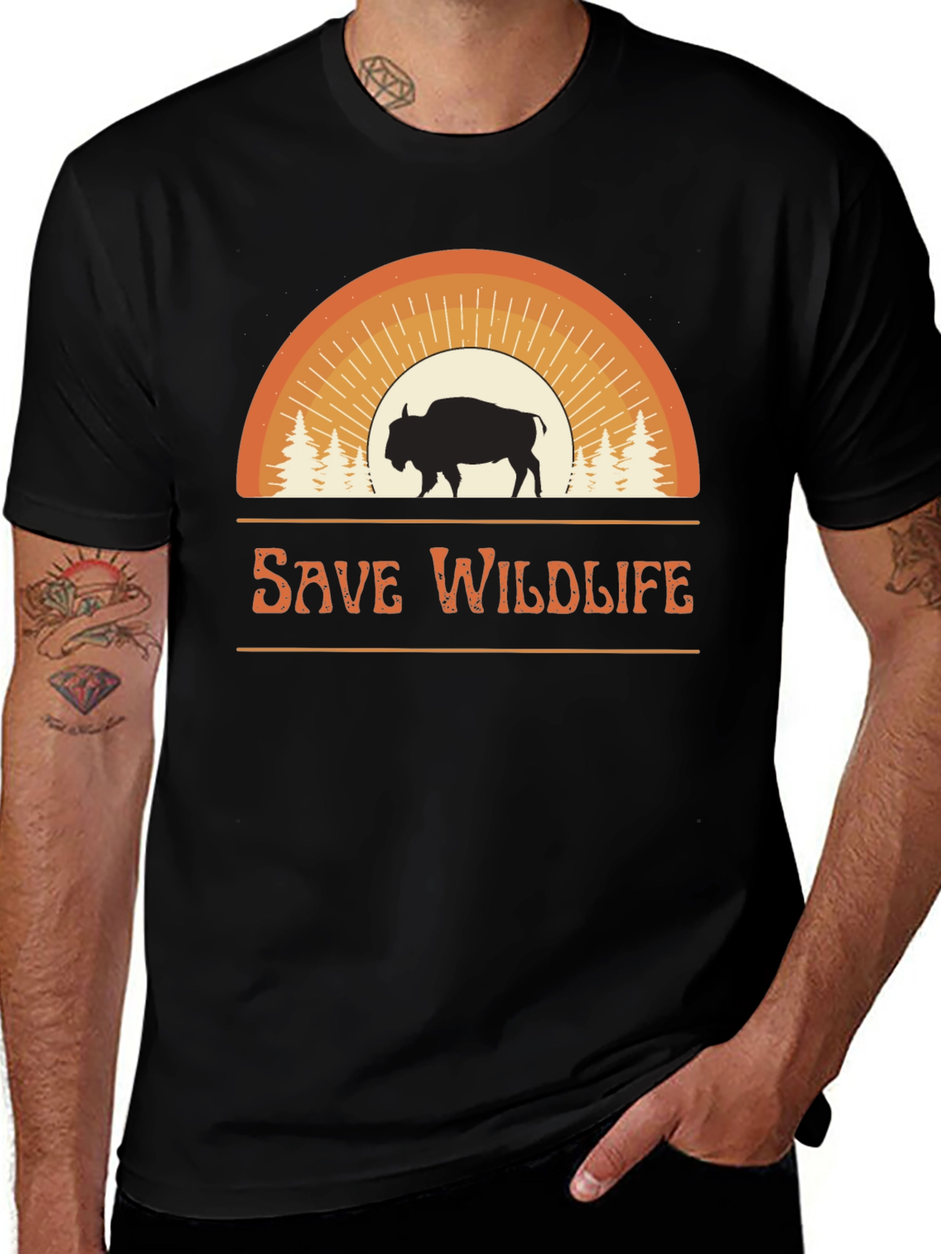 Save Wildlife Graphic Tee - Bison Sunset Design