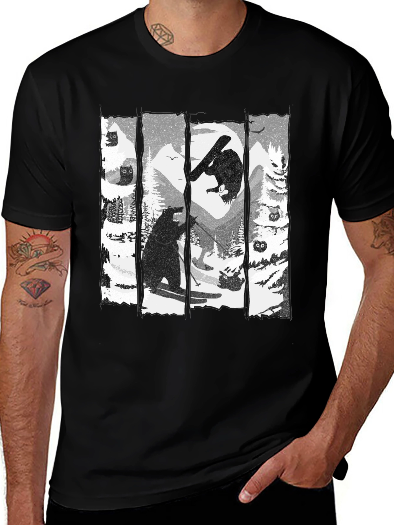 Skiing Bear Graphic T-Shirt